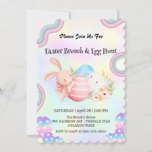 Invitation OEuf de chasse au lapin rose Dino Joyeux fête de P