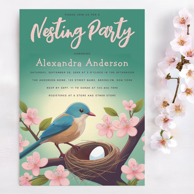Invitation OEuf de nid de la fête de nid Vert rose Fleur (Créateur téléchargé)