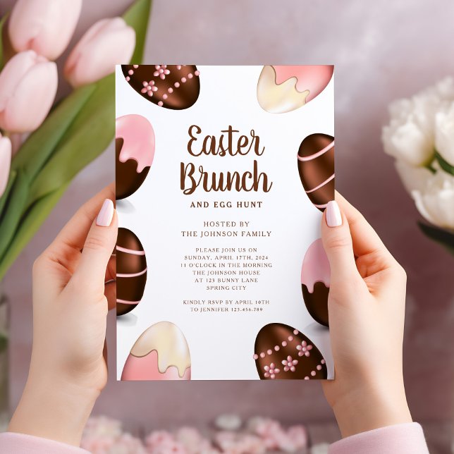 Invitation Oeufs au chocolat mignons Brunch de Pâques (Elegant Egg Hunt And Easter Brunch Invitation)