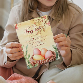 Invitation Oeufs dans le nid d'oiseaux et jaune fleuri heureu