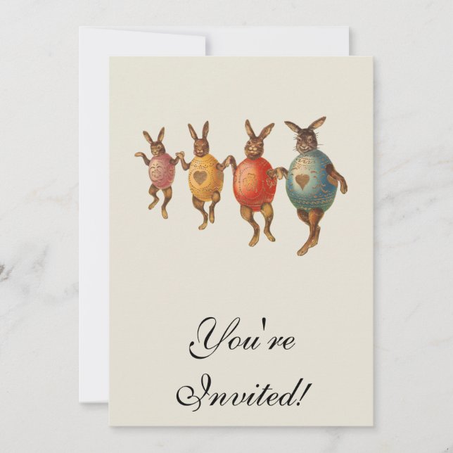 Invitation Oeufs dansants lapins de Pâques (Devant)
