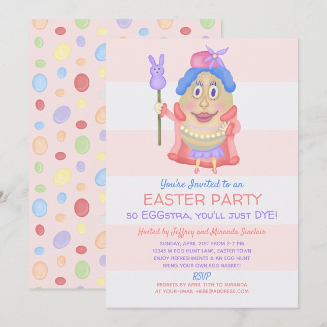 Invitation Oeufs de Pâques amusants pour la fête du printemps (Devant / Derrière)