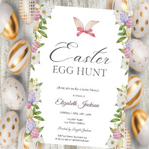 Invitation Oeufs de Pâques Bunny Oreilles Fleurs Brunch & Bub