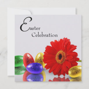 Invitation Œufs de Pâques colorés et joyeux avec Gerbera