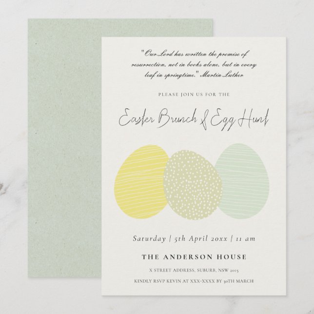 INVITATION ŒUFS DE PÂQUES EN PASTEL DÉLICAT DOUX BRUNCH & CHA (Devant / Derrière)