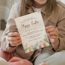 Invitation Oeufs et jaune floral heureux Pâques