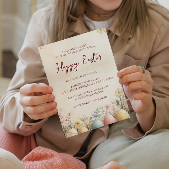 Invitation Oeufs et jaune floral heureux Pâques (Créateur téléchargé)