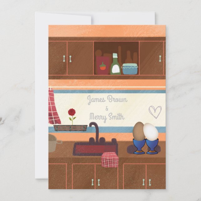 Invitation Oeufs Fenêtre de cuisine Mariage de coeur de fleur (Devant)