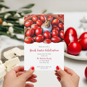 Invitation Oeufs Rouges Traditionnels Avec Lapin