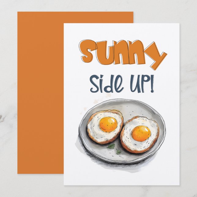 Invitation Oeufs Sunny Side Haut du panier Morceau des soies  (Devant / Derrière)