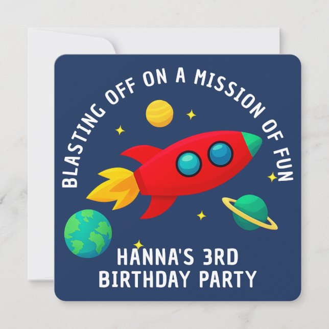 Invitation Of Custom Birthday Party | Blue Space Einladung (Vorderseite)