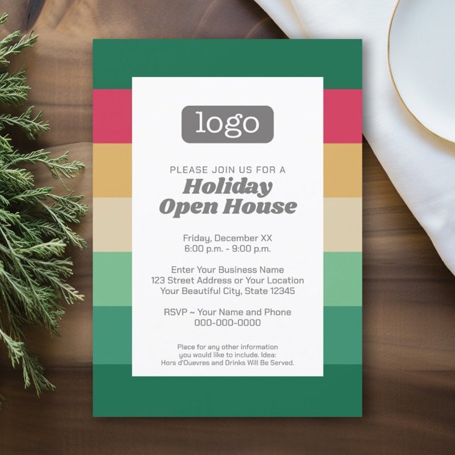 Invitation Office Party avec logo de l'entreprise - rétro les (Retro Stripe Invitation for a Corporate Holiday Card - Cocktail Party or Open House)