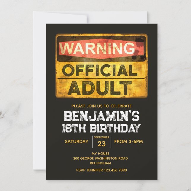 Invitation Official Adult 18th Birthday for Him (Devant)