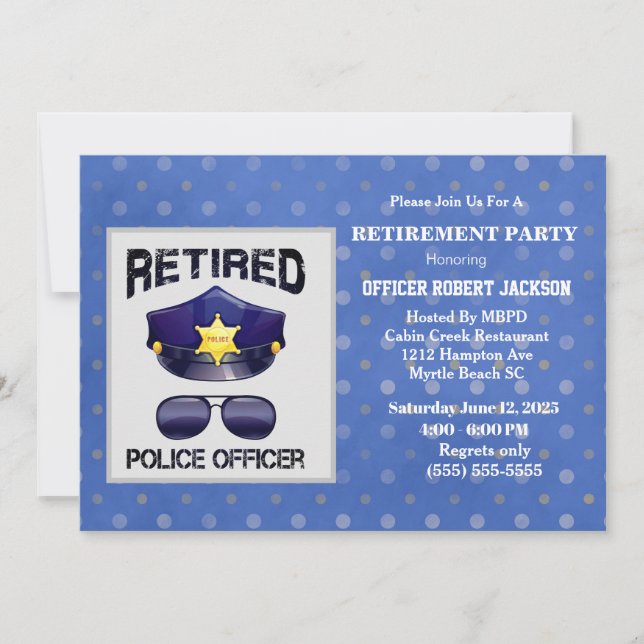 Invitation Officier de police à la retraite -Casquette et par (Devant)
