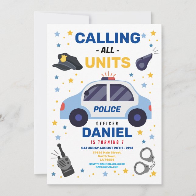 Invitation Officier de police voiture Boys d'anniversaire (Devant)