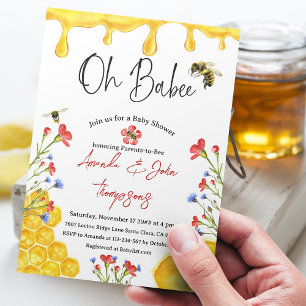 Invitation Oh Babee Abeille Jaune Thème Baby shower Floral