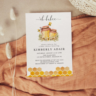 Invitation Oh Babee Aquarelle Jaune Bumble Bee Floral