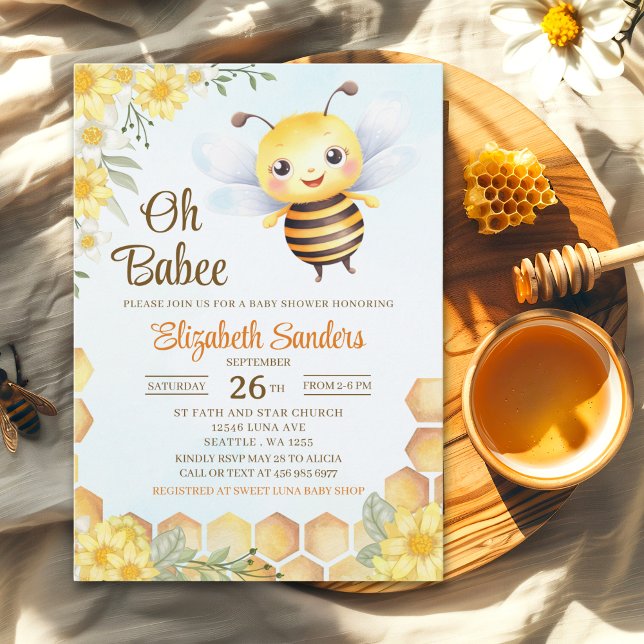 Invitation Oh Babee, Baby shower with Cute Wild bee (Créateur téléchargé)