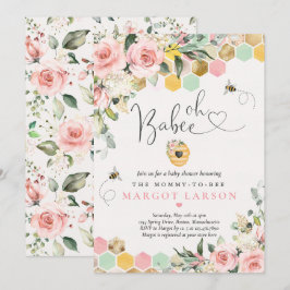 Invitation Oh Babee Greenery Baby shower d'abeilles rose et o