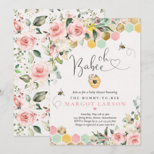 Invitation Oh Babee Greenery Baby shower d'abeilles rose et o
