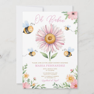 Invitation Oh Babee maman to Bee Baby shower Sunflowers rose