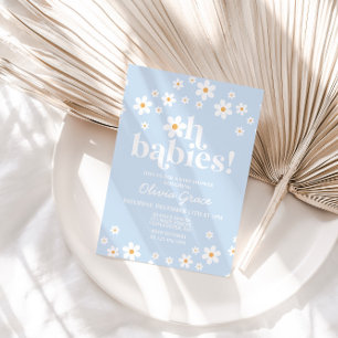 Invitation Oh Babies ! Baby shower bleu pâle