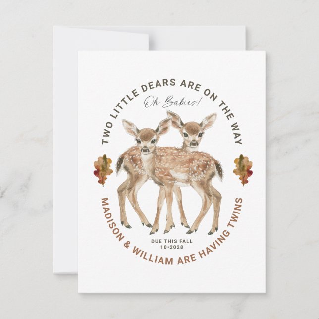 Invitation Oh Babies Twins On The Way Cute Twin Deer Fawns (Devant)