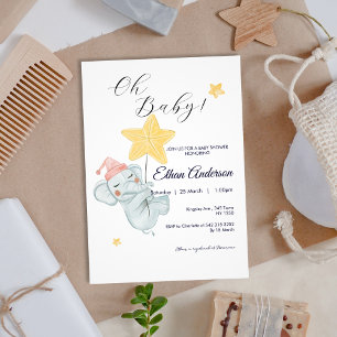 Invitation Oh Baby adorable Elephant Stars Baby shower Invita