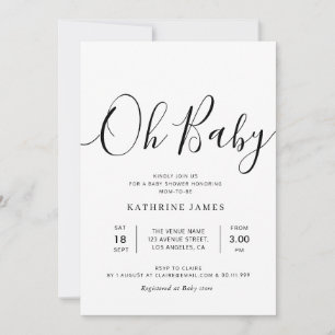Invitation OH BABY baby shower de script simple