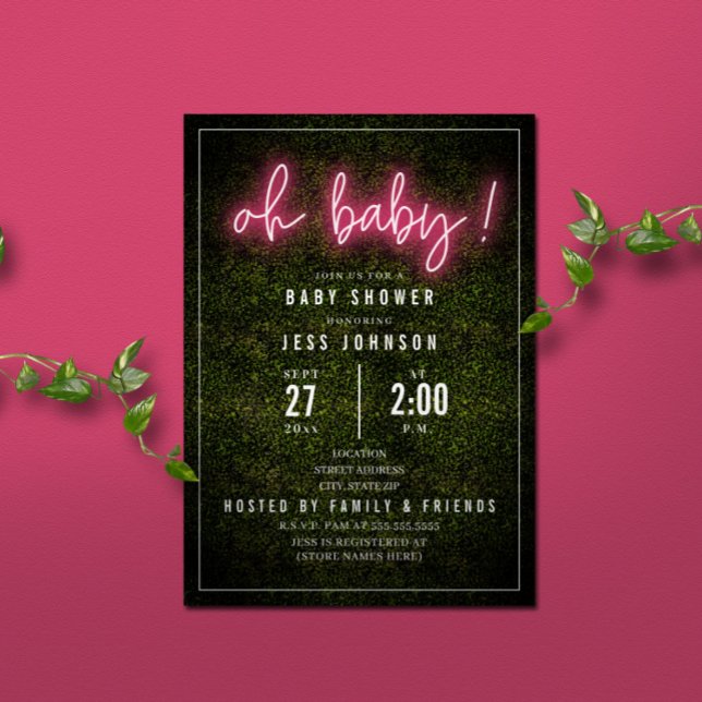 Invitation Oh Baby Baby shower en Boxwood rose Neon (Créateur téléchargé)
