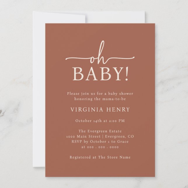 Invitation Oh Baby Baby shower en terre cuite (Devant)