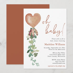Invitation Oh Baby Balloon Eucalyptus Baby shower en terre cu