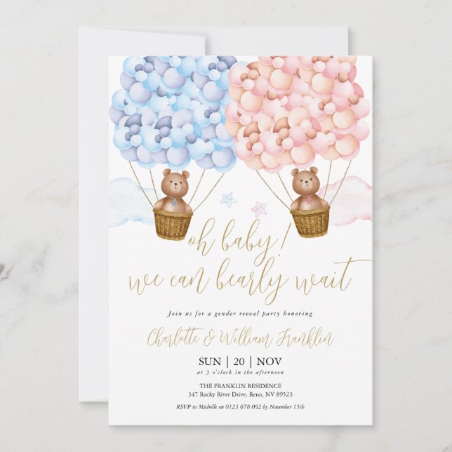 Invitation Oh Baby Bearly Wait Teddy Bear Sexe Reveal Party (Devant)