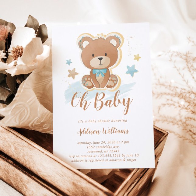 Invitation Oh Baby Blue Boy Teddy Bear Baby shower (Créateur téléchargé)