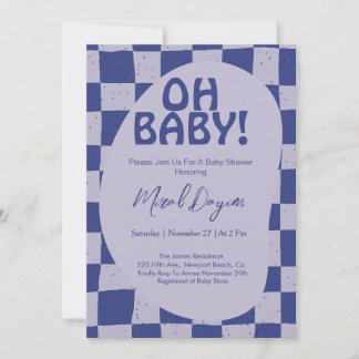 Invitation Oh Baby! Blue Checkered Modern Baby Shower