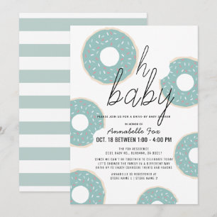 Invitation Oh Baby Blue Donut Boy Baby shower Drive-by