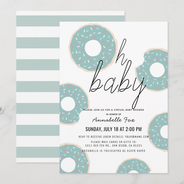 Invitation Oh Baby Blue Donut Boy Baby shower virtuel (Devant / Derrière)