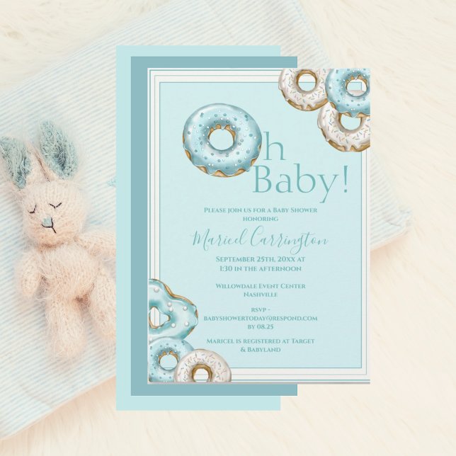 Invitation Oh Baby Blue Donuts Baby shower d'aquarelle (Créateur téléchargé)