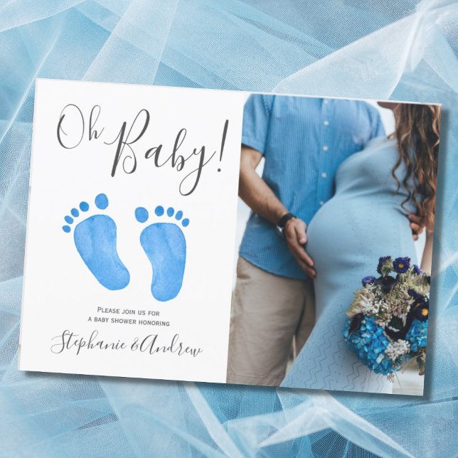 Invitation Oh Baby Blue Feet Photo Baby shower garçon (Créateur téléchargé)