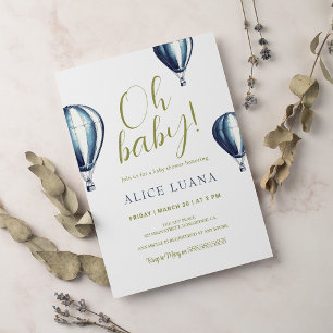 Invitation Oh Baby Blue Hot Air Balloon Baby shower