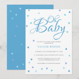 Invitation Oh Baby Blue Love Hearts Baby shower / Saupoudrer