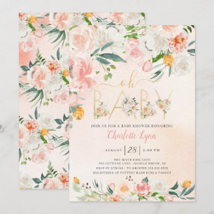 Invitation Oh Baby Blush Baby shower Floral Rose or