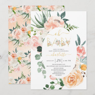 Invitation Oh Baby Blush Baby shower Floral Rose or
