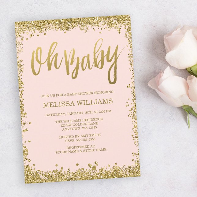 Invitation Oh Baby Blush Pink Gold Parties scintillant Baby s (Créateur téléchargé)