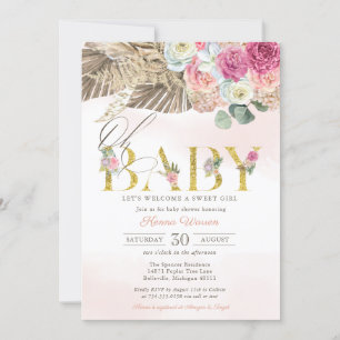 Invitation OH BABY Boho Floral Pampas & Palm Girl Douche Inv