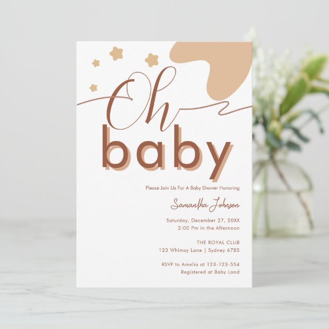Invitation Oh Baby Boho Script Genre Baby shower neutre (Debout devant)