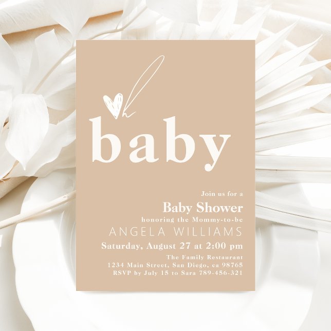 Invitation Oh Baby Boho Simple Baby shower de coeur (Créateur téléchargé)