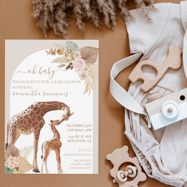 Invitation Oh Baby Boho Tropical Giraffe Baby shower mère (Créateur téléchargé)