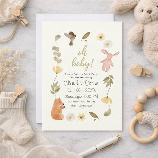 Invitation Oh Baby Boho Woodland Citrus Fête prénatale jaune