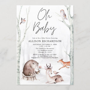 Invitation Oh Baby boisé animaux sexe neutre douche